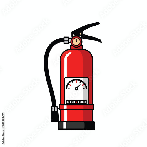 A vibrant red fire extinguisher isolated on a white background.
