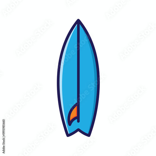 Minimalist blue surfboard vector icon for beach and water sports design.