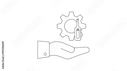 Hand holding gear and screwdriver icon representing service and repair.