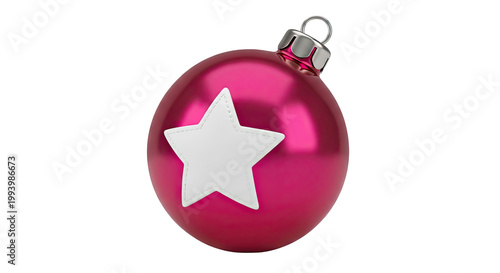 Shiny Pink Christmas Ornament with White Star
