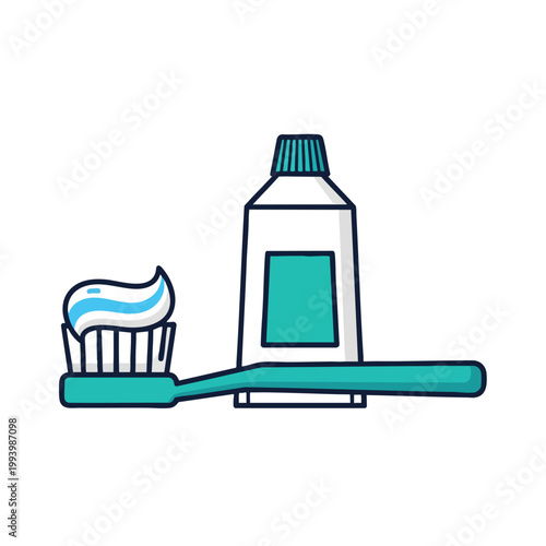 Cartoon Illustration of Toothbrush with Toothpaste and Tube.