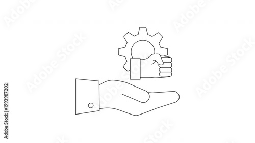 Hand Holding Gear and Thumbs Up Icon Representing Success and Efficiency.