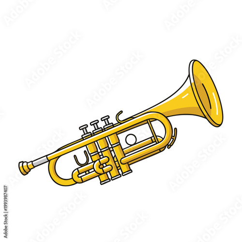A detailed illustration of a golden brass trumpet musical instrument.