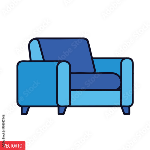 Minimalist blue armchair illustration for interior design concepts.