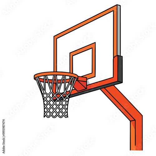 Cartoon illustration of a basketball hoop with backboard.