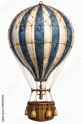 Vintage Steampunk Hot Air Balloon, 19th Century Victorian Jules Verne Airship Watercolor Illustration Isolated