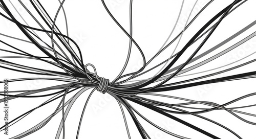 Abstract tangle of thin black and white wires.