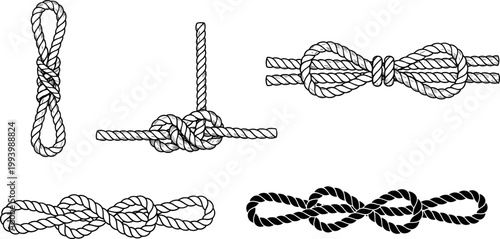 Hand drawn rope knots set isolated on white background nautical illustration collection