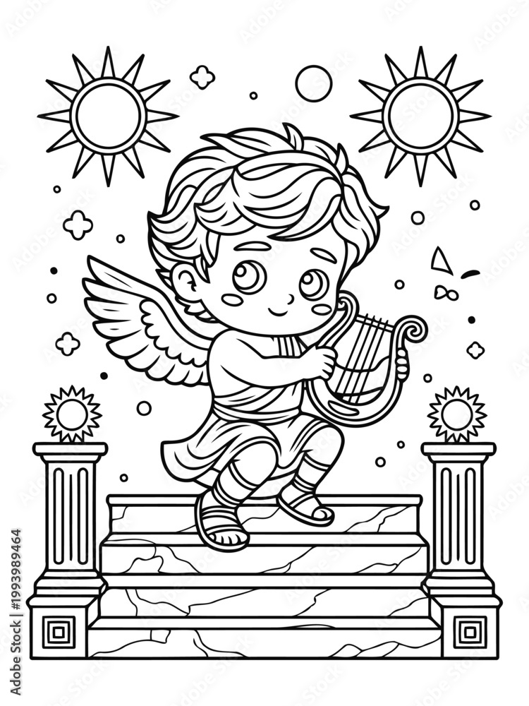Obraz premium Divine Melody: A celestial being, bathed in starlight, serenades with an elegant harp on celestial steps, a fusion of artistry and mythology, symbolizing divine harmony