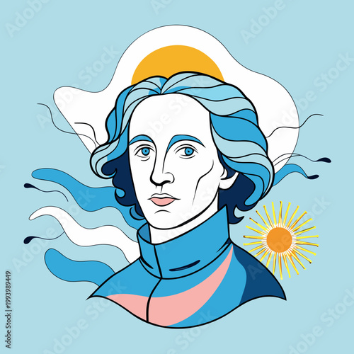 Argentine Patriot Portrait Vector Illustration with Sun of May
