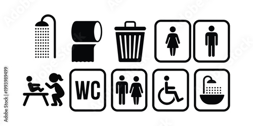 Black and white of bathroom and toilet symbols restroom signs vector illustration isolated on white background