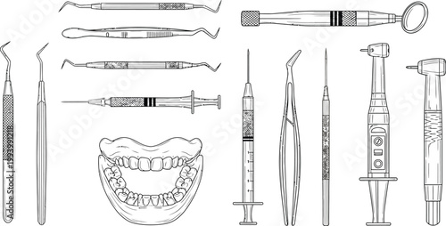 Vintage dental tools illustration a collection of antique instruments for oral healthcare and surgical procedures