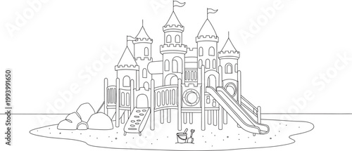 Intricate line art of a fairytale castle a detailed architectural illustration