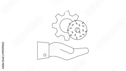Hand Holding Gears and Cogwheel Symbolizing Business Process and Strategy.