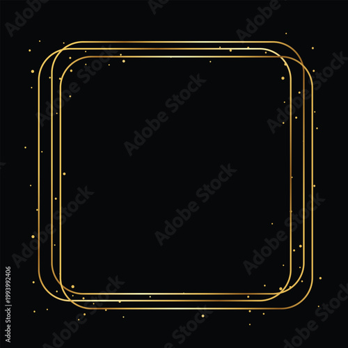 Elegant gold square frame with thin metallic lines and subtle glitter particles. Minimal luxury border design with clean geometric shape and empty center for text or logo. Perfect for wedding invitati