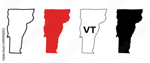 Outline and Graphic Representations of the State of Vermont, USA, Displayed in a Grid Layout