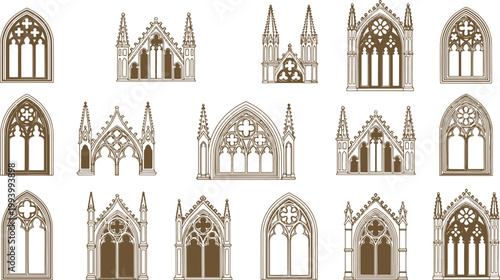 Obraz na płótnie Collection of Gothic church windows and cathedral architectural elements with or