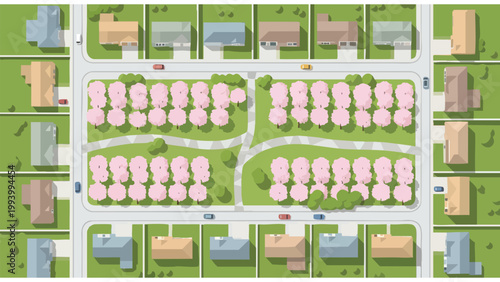 Suburban Neighborhood Aerial View, Residential Street Layout, Property Development Map