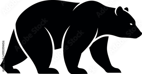 Minimalist bear silhouette vector, black grizzly bear icon, wild animal logo for outdoor brand