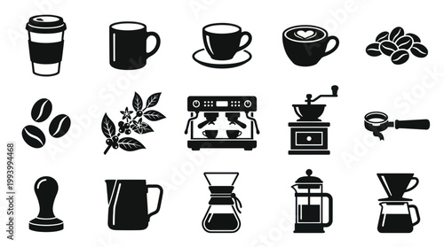 Coffee Icons Black and White Vector Art for Food  Beverage Industry
