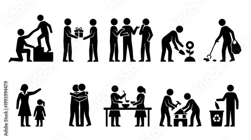 People Helping, Giving, Working Together, Community, Family, Recycling, Building