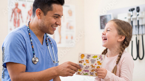 International Nurses Day male nurse child patient sticker reward healthcare compassion joyful medical care celebration promotional magazine content