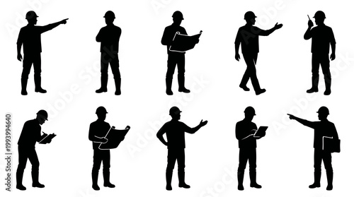 Construction Workers Silhouettes - Architects, Engineers, Builders Poses