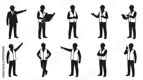 Construction Workers  Engineers Silhouette Vector Set - Hard Hat People Icons