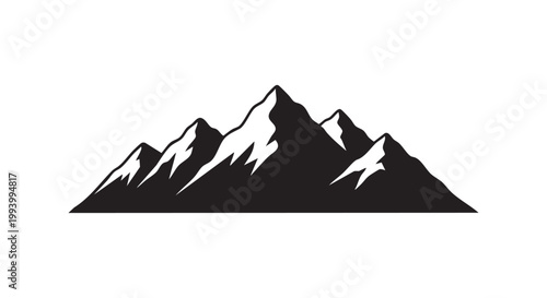 Mountain range silhouette with jagged peaks and high altitude summits for outdoor adventure and hiking trail branding.