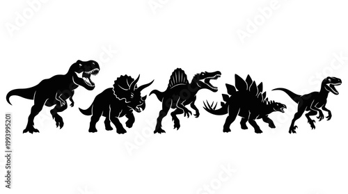 Prehistoric Dinosaurs Silhouettes Vector Set for Paleontology Education and Kids Entertainment