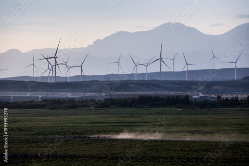 Wind Power Equipment on the Gobi Desert in Xinjiang China