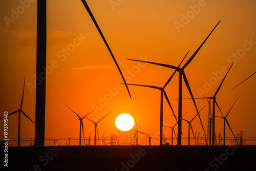 Wind Power Equipment on the Gobi Desert in Xinjiang China
