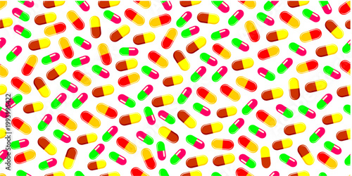 Seamless vector medical pattern. Seamless piils pattern background. Colorful capsules seamless pattern. Medical pills pattern background.	