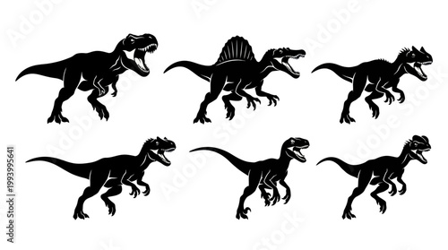 Black Dinosaur Silhouettes Vector Icons - Prehistoric Reptile Collection