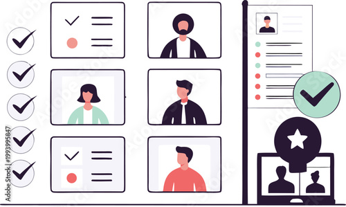 A diverse group of people participating in an online meeting or interview