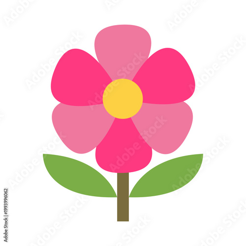 Photos Cartoon flower with pink petals yellow center and green leaves