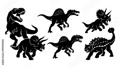 Dinosaur Silhouettes: T-Rex, Spinosaurus, Triceratops, Ankylosaurus Icons