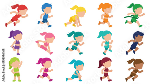 Flat Art Children Running Vector Illustration - Sports  Fitness