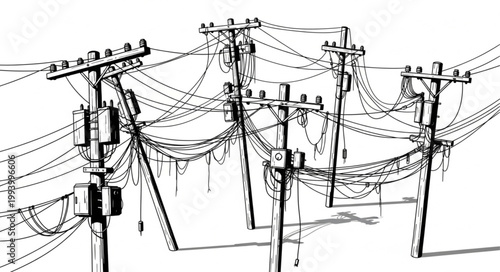 Tangled Mess of Electrical Wires and Utility Poles.