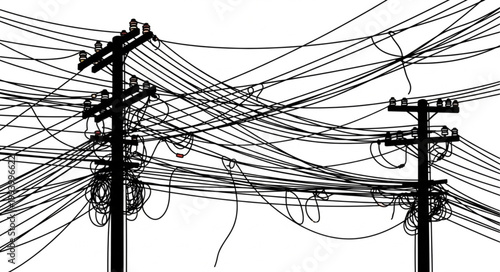 Tangled Mess of Electrical Wires on Utility Poles.