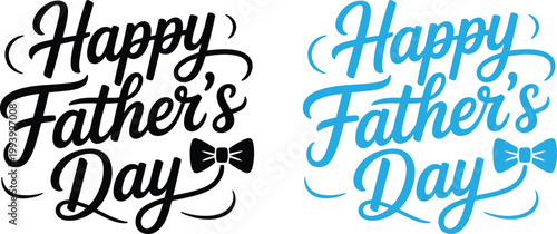 Elegant Happy Fathers Day typography in black and blue, each highlighted with a stylish bow tie icon