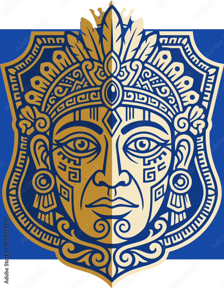 Obraz premium Ancient Mayan Tribal Face Mask Design.