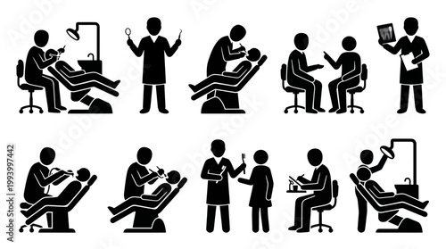 Dentist Icons Set - Dental Care  Treatment - Black and White Glyphs