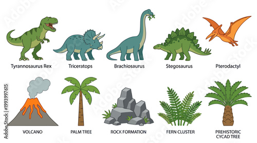 Dinosaur and Prehistoric Scene Vector Art: Flat Style