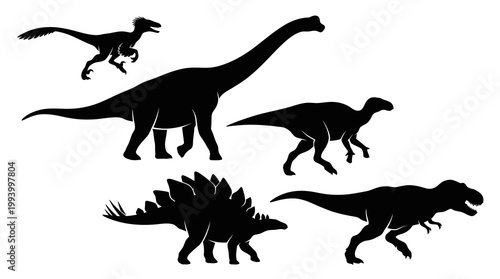 Dinosaur Silhouettes: Vector Icons of Prehistoric Creatures in Black and White