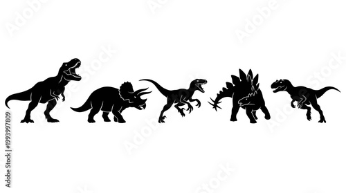 Black and White Vector Dinosaur Silhouettes - Prehistoric Animals Collection