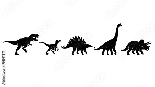 Dinosaur Silhouettes - Ancient Reptiles Collection, Black and White