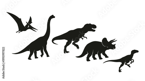 Prehistoric Dinosaurs and Pterodactyl Vector Silhouettes Set
