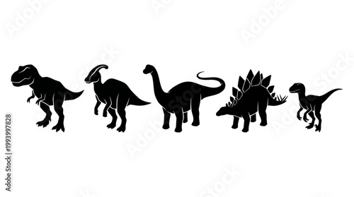 Black  White Dinosaur Silhouettes - Vector Illustration Glyph