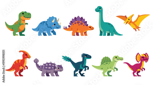 Cute cartoon dinosaurs flat illustration for kids and education